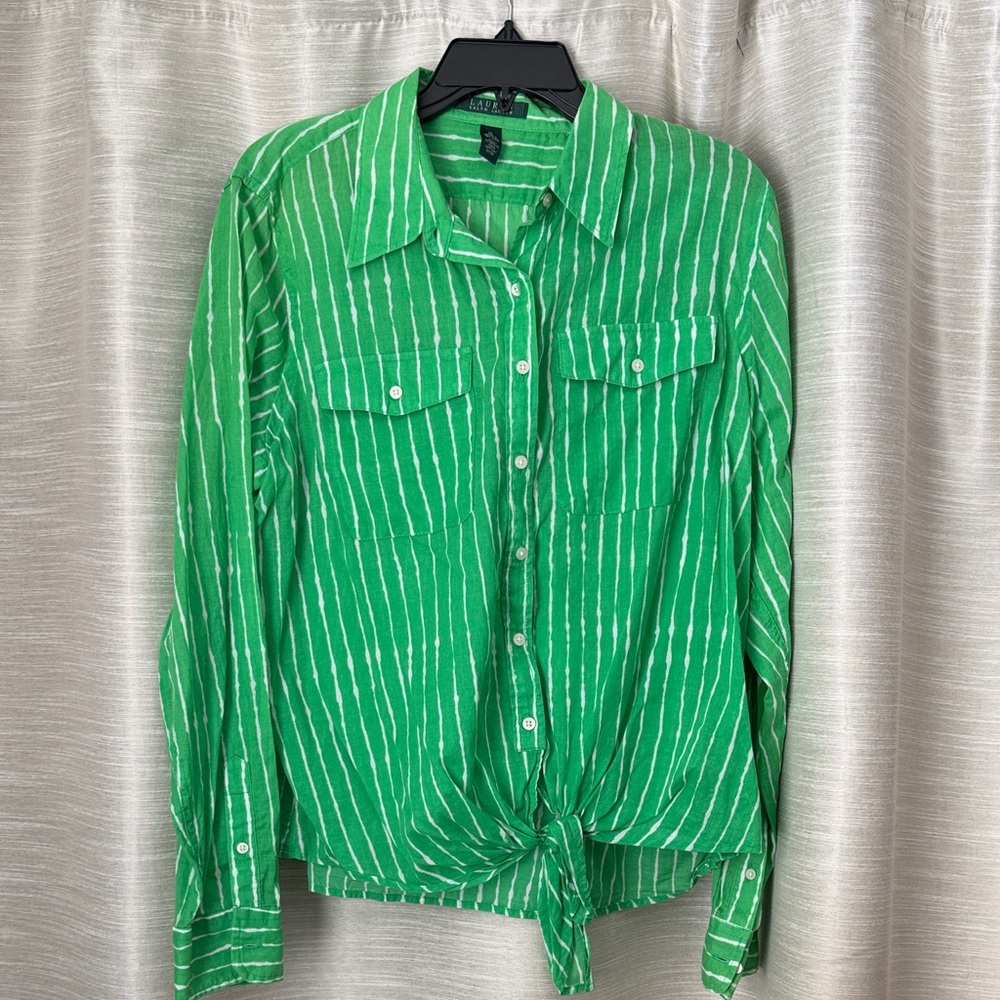 Lauren Ralph Lauren Green Striped Blouse